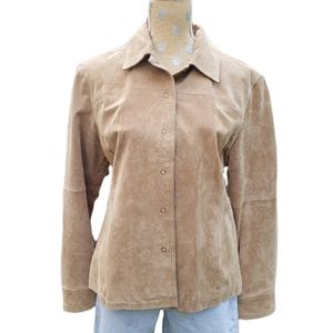Shacket Leather light tan snap shacket jacket blouse Large